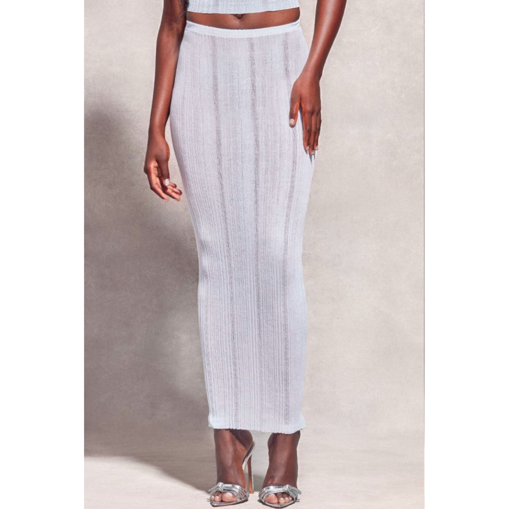 PrettyLittleThing NWT White Sheer Knit Low Rise Maxi UK Size XS